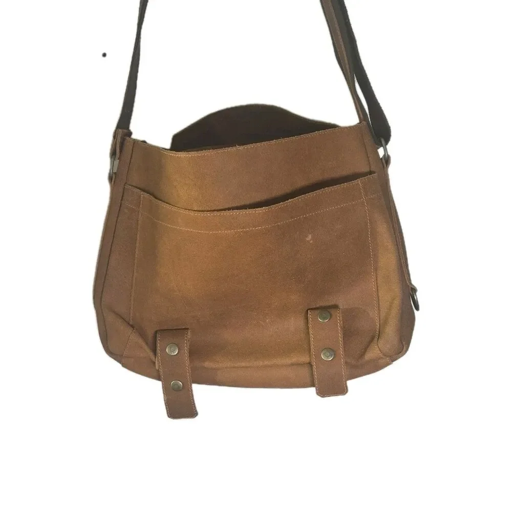 Brown Messenger Bag for Men Adjustable Shoulder Strap Geniune Leather